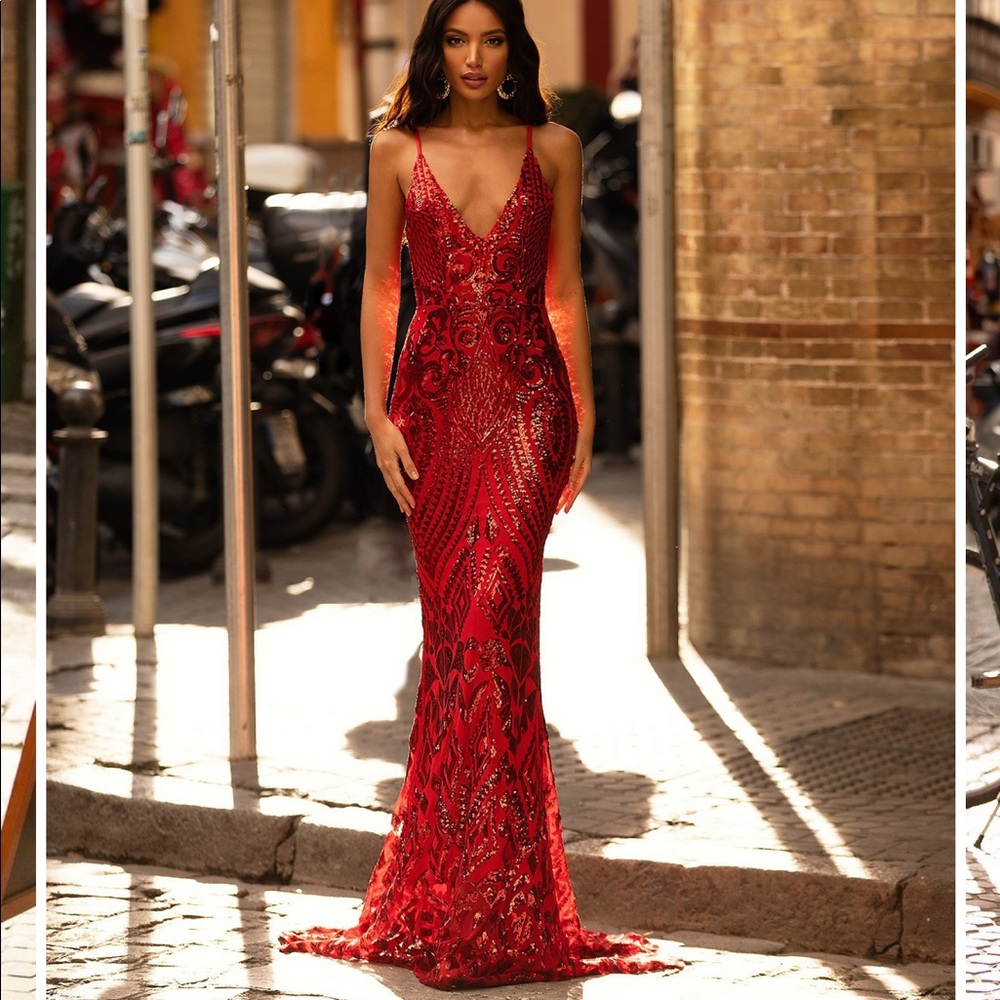 Alamour the label red sequence dress
